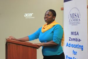MISA Zambia Free Speech Programme officer, Sally Chiwama at the Launch.
